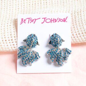 Betsey Johnson Blue Crystal Fish Tail Earrings Sparkling Glam Jewelry Authentic